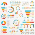 Infographics set with charts, graphs, funnel, arrows, diagram, gauge, speedometer. Circle chart with percentage and pie chart with Royalty Free Stock Photo